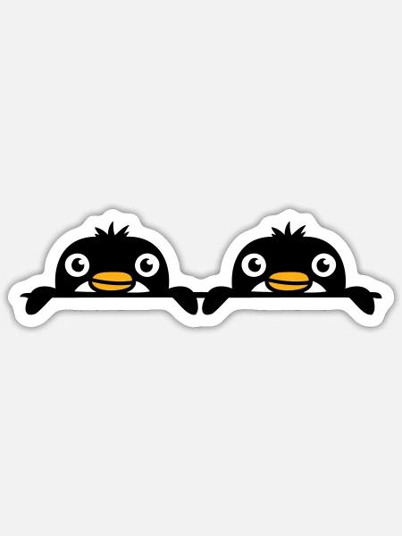 2 Pinguine Freunde gucken hinter Mauer hervor Team - Sticker størrelse S (10 x 10 cm) - mat hvid