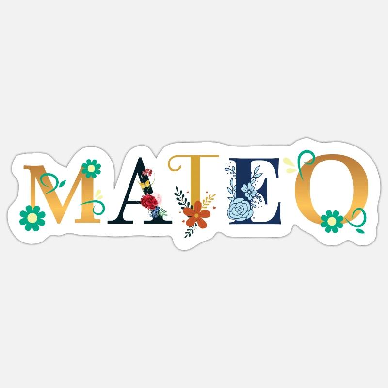 Le nom MATEO est décoré de fleurs Sticker taille S (10 x 10 cm)