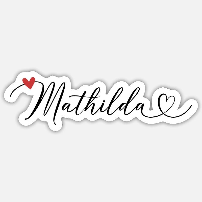 Mathilda Nom Prénom Calligraphie Coeur - Sticker taille S (10 x 10 cm) - blanc mat
