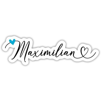 Maximilian Last name First name Calligraphy heart - Sticker size S (10 x 10 cm) - white matte - Front