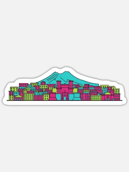 Neapel Stadtsilhuett Vesuv-Linienzeichnung - Sticker Größe S (10 x 10 cm) - Mattweiß