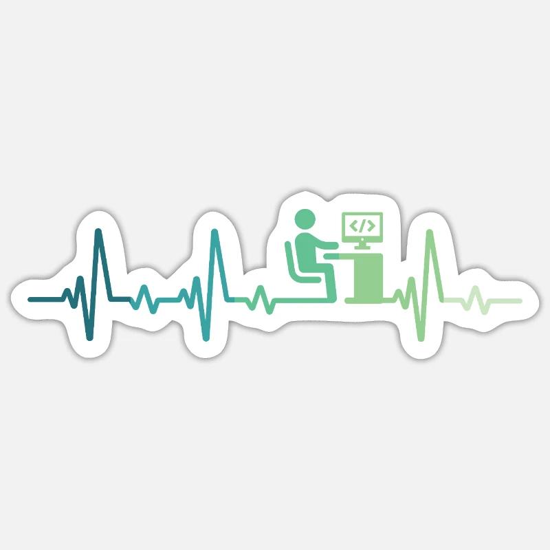 Programmeur battement de coeur développeur  - Sticker taille S (10 x 10 cm) - blanc mat