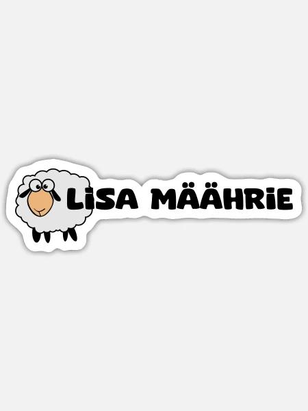 Lisa Marie - Schriftzug Lisa Mäährie mit Schaf - Sticker Größe S (10 x 10 cm) - Mattweiß