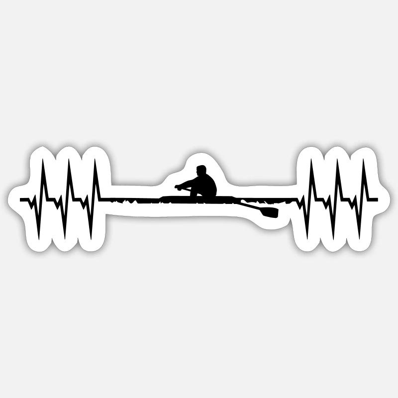Rowing Heartbeat, single scull - Sticker size S (10 x 10 cm) - white matte