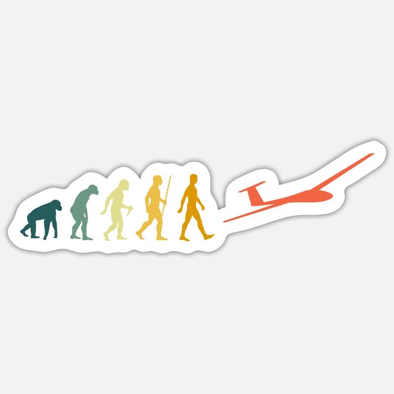 Segelflieger Evolution Pilot Segelflugzeug Retro - Sticker Größe S (10 x 10 cm) - Mattweiß