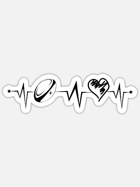Rugby Herzschlag Rugbyspieler Herzlinie - Sticker Größe S (10 x 10 cm) - Mattweiß