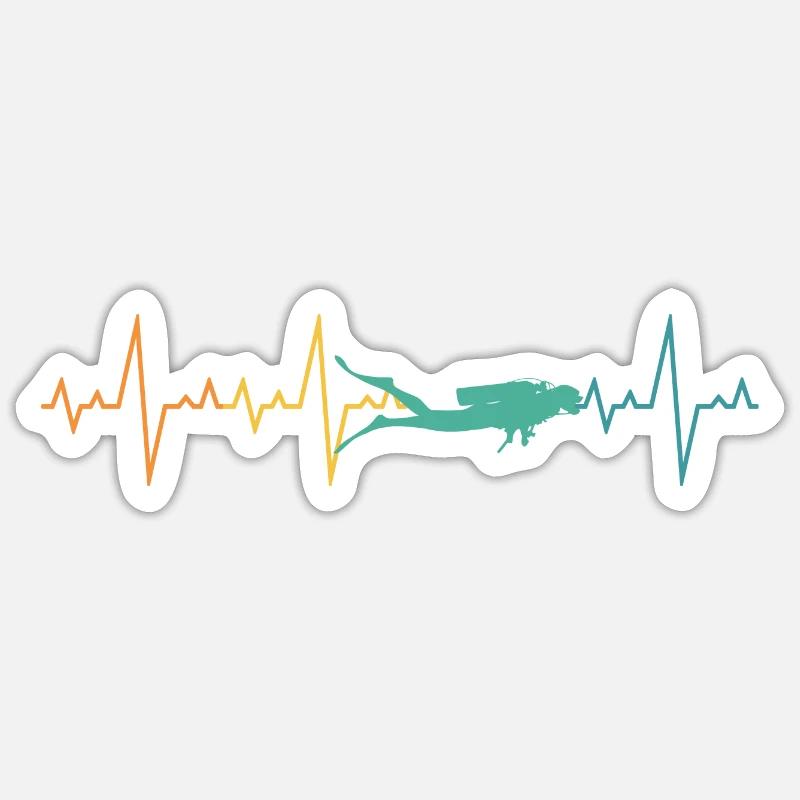 Plongée Heartbeat Divers plongée - Sticker taille S (10 x 10 cm) - blanc mat
