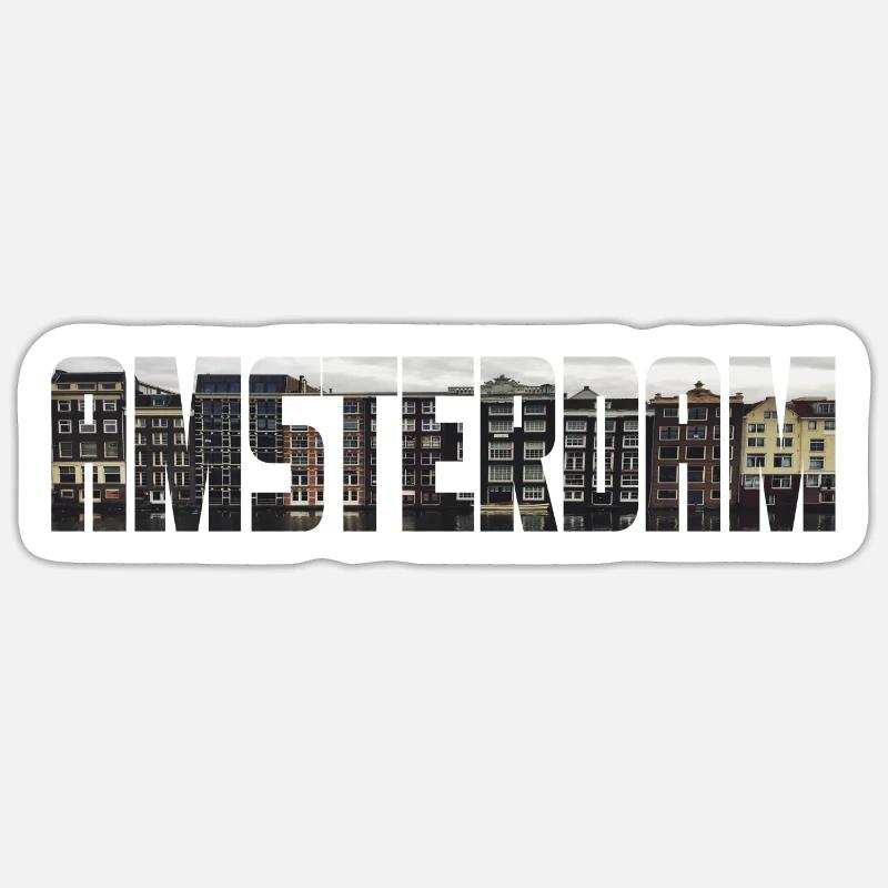 Écrit AMSTERDAM - Sticker taille S (10 x 10 cm) - blanc mat