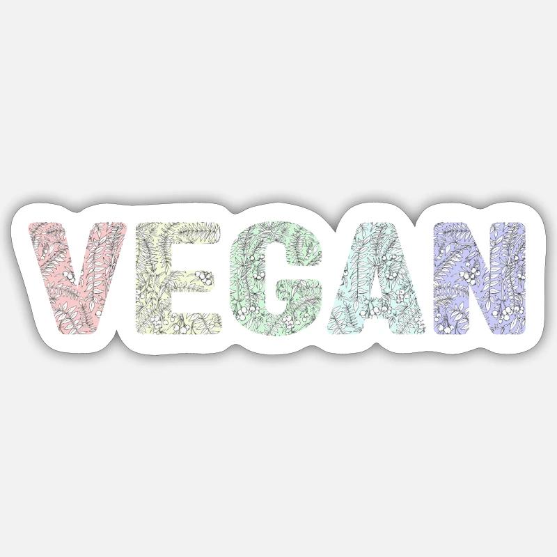 Vegan - botanical pattern - pastels - Sticker taille S (10 x 10 cm) - blanc mat