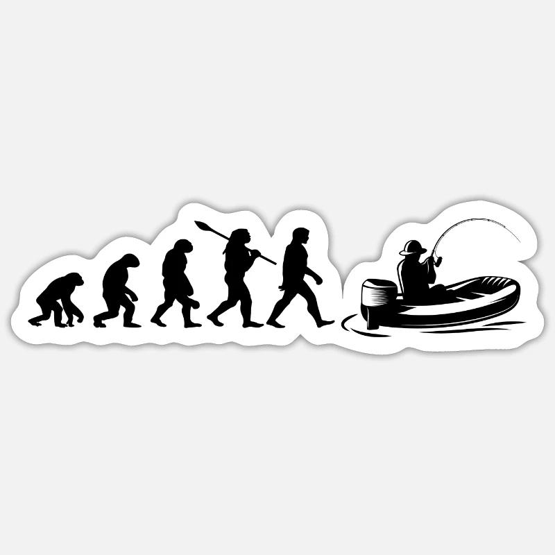 Evolution Fischerboot | Fischer Geschenk Sticker Größe S (10 x 10 cm)
