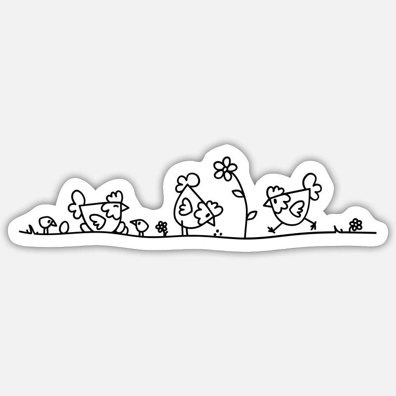 Happy Chickens Line Art - Sticker size S (10 x 10 cm) - white matte