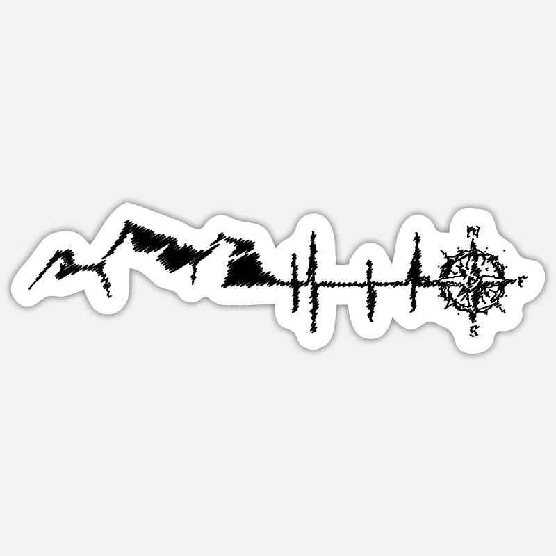 Herzschlag - Kompass - Berg - (7) - Sticker Größe S (10 x 10 cm) - Mattweiß