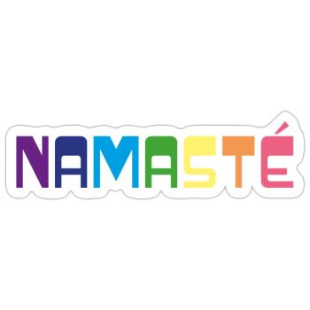 Pride Rainbow Yoga T-Shirt | Namasté - Sticker Größe S (10 x 10 cm) - Mattweiß - Vorne
