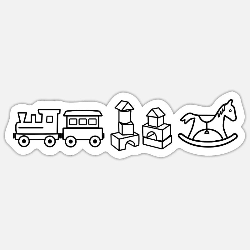 Cheval à bascule - Blocs de construction - Train en bois - Sticker taille S (10 x 10 cm) - blanc mat