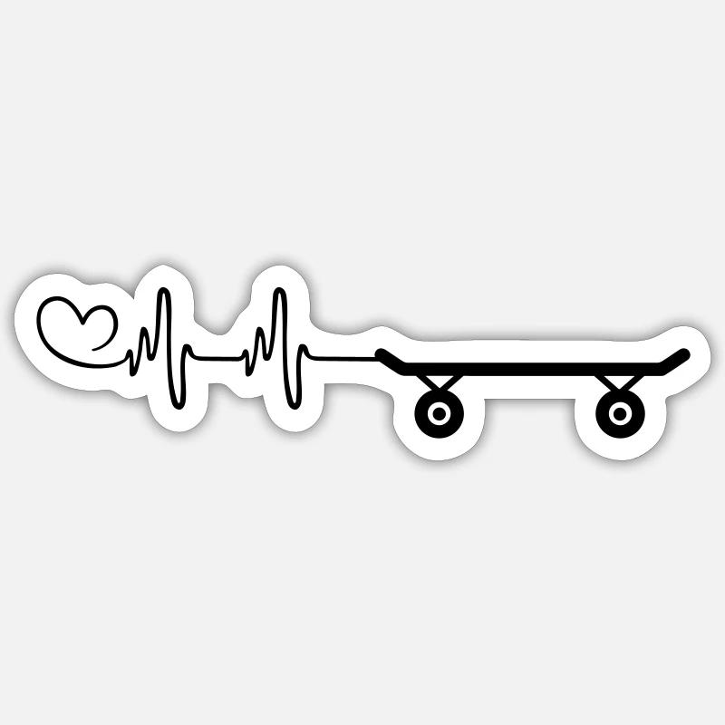 Skateboard Pulse Heartbeat - Sticker size S (10 x 10 cm) - white matte