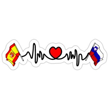Cardio-Herz mit Flagge Spanien, Slowenien - Sticker Größe S (10 x 10 cm) - Mattweiß - Vorne