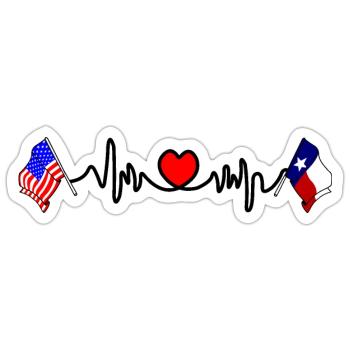 Cardio heart with USA flag and Texas flag - Sticker size S (10 x 10 cm) - white matte - Front