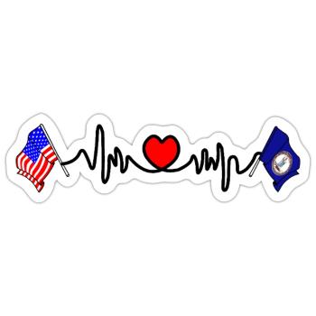 Cardio heart avec drapeau des États-Unis et drapeau de la Virginie - Sticker taille S (10 x 10 cm) - blanc mat - Devant