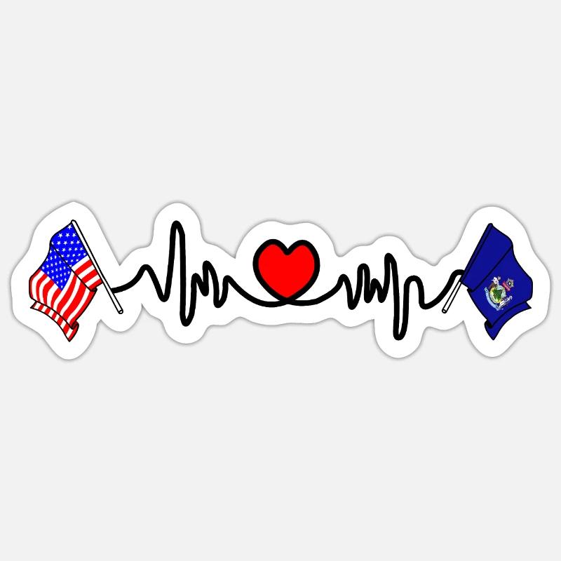 Cardio heart avec drapeau des États-Unis et drapeau du Maine - Sticker taille S (10 x 10 cm) - blanc mat