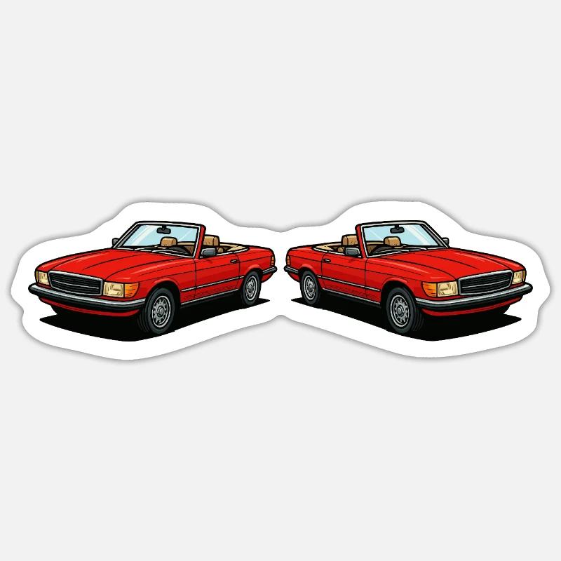 Red convertible duo: classic two-seaters - Sticker size S (10 x 10 cm) - white matte