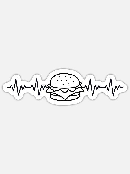 Hamburger Burger EKG Herzschlag Herzfrequenz - Sticker Größe S (10 x 10 cm) - Mattweiß