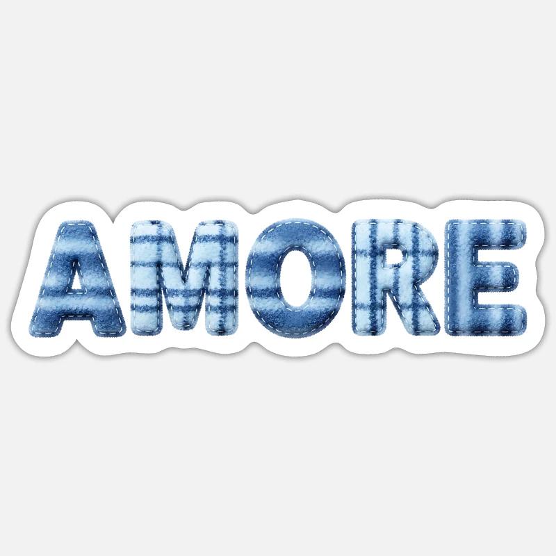 Amore Eisblau Schriftzug Patchwork Trend Sticker size S (10 x 10 cm)