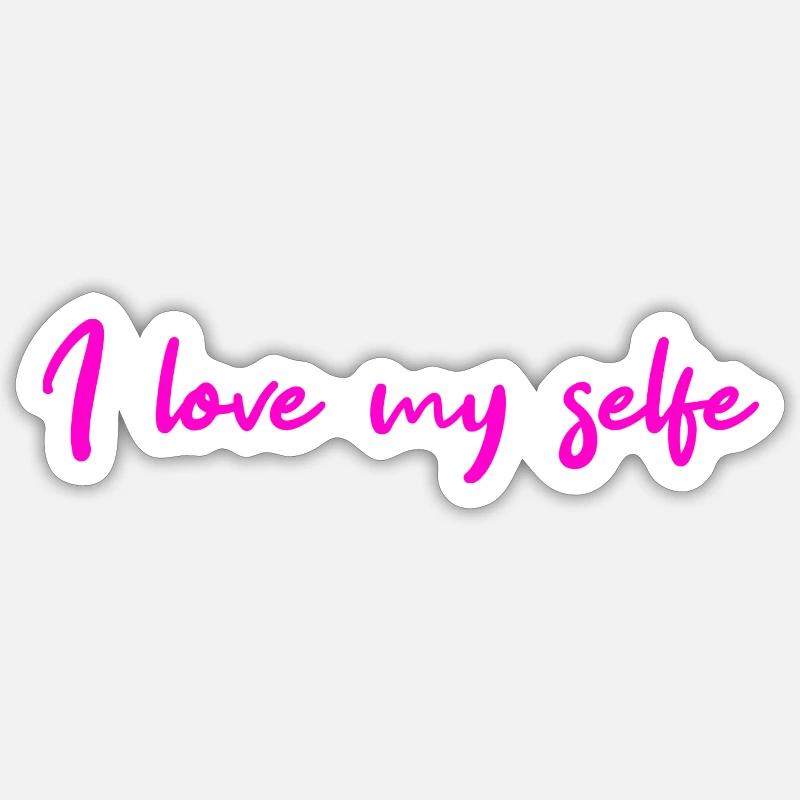J'aime mon selfe rose - Sticker taille S (10 x 10 cm) - blanc mat