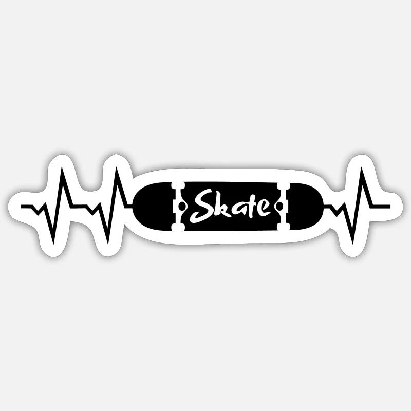 Skateboard Herzschlag 2farbig - Sticker Größe S (10 x 10 cm) - Mattweiß