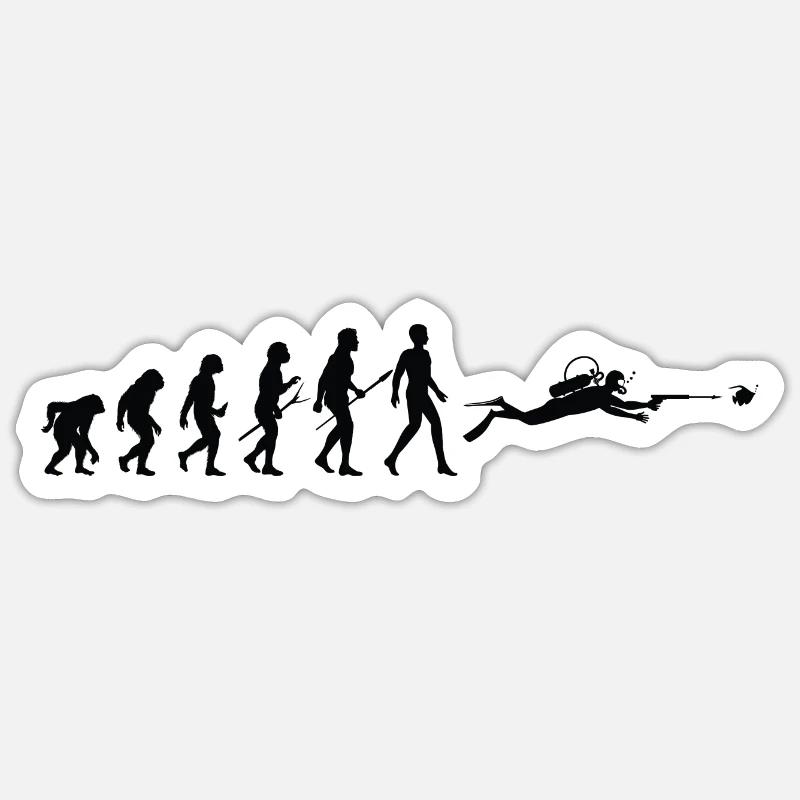 Evolution homme plongeur - Sticker taille S (10 x 10 cm) - blanc mat