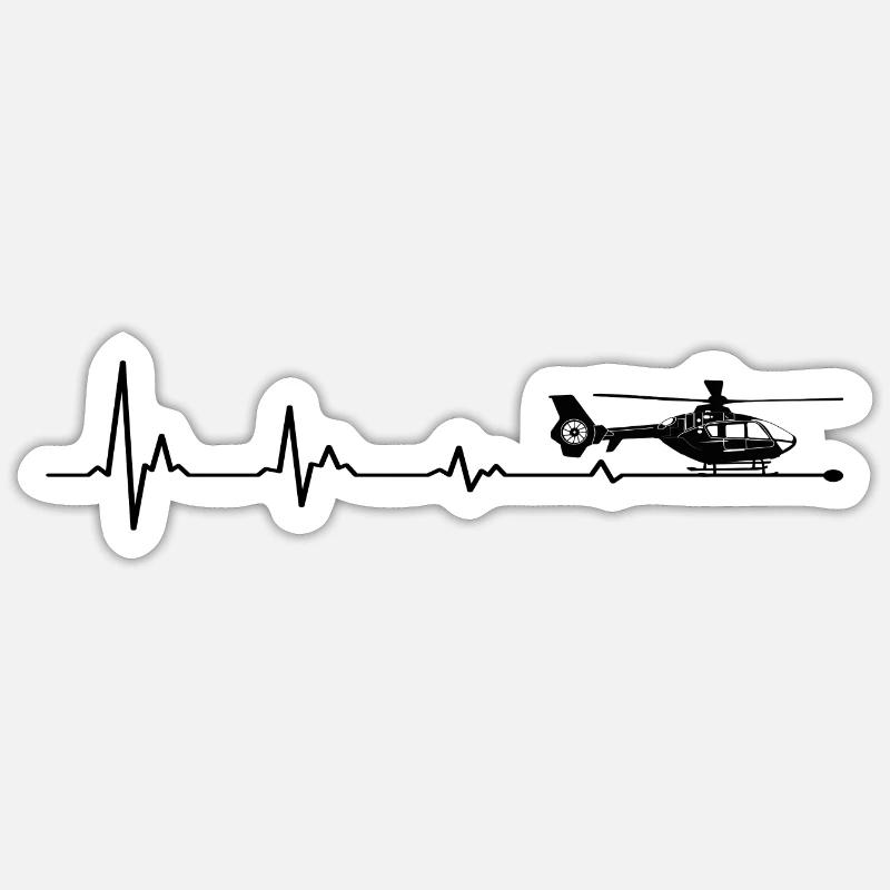Helikopter Pilot Herzschlag Hubschrauber - Sticker Größe S (10 x 10 cm) - Mattweiß
