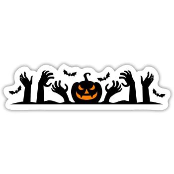 Citrouille d’Halloween avec des mains de zombies - Sticker taille S (10 x 10 cm) - blanc mat - Devant