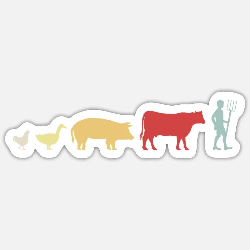 Farmer Evolution Poulet Cochon Vache Cadeau Rétro Sticker taille S (10 x 10 cm)