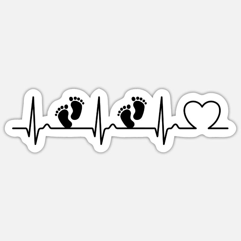 Courbe ECG - Courbe cardiaque - Bébé - Jumeaux - Sticker taille S (10 x 10 cm) - blanc mat