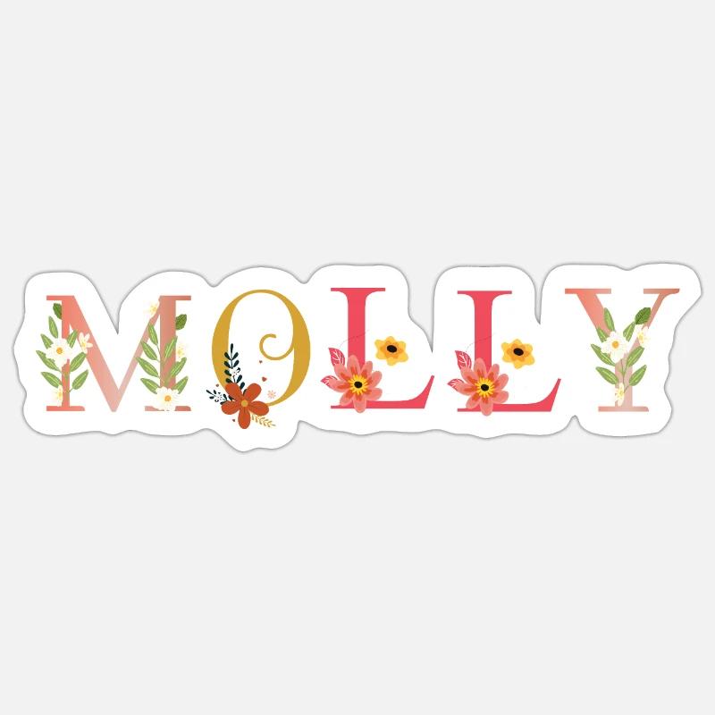 Nom MOLLY décoré de fleurs Sticker taille S (10 x 10 cm)