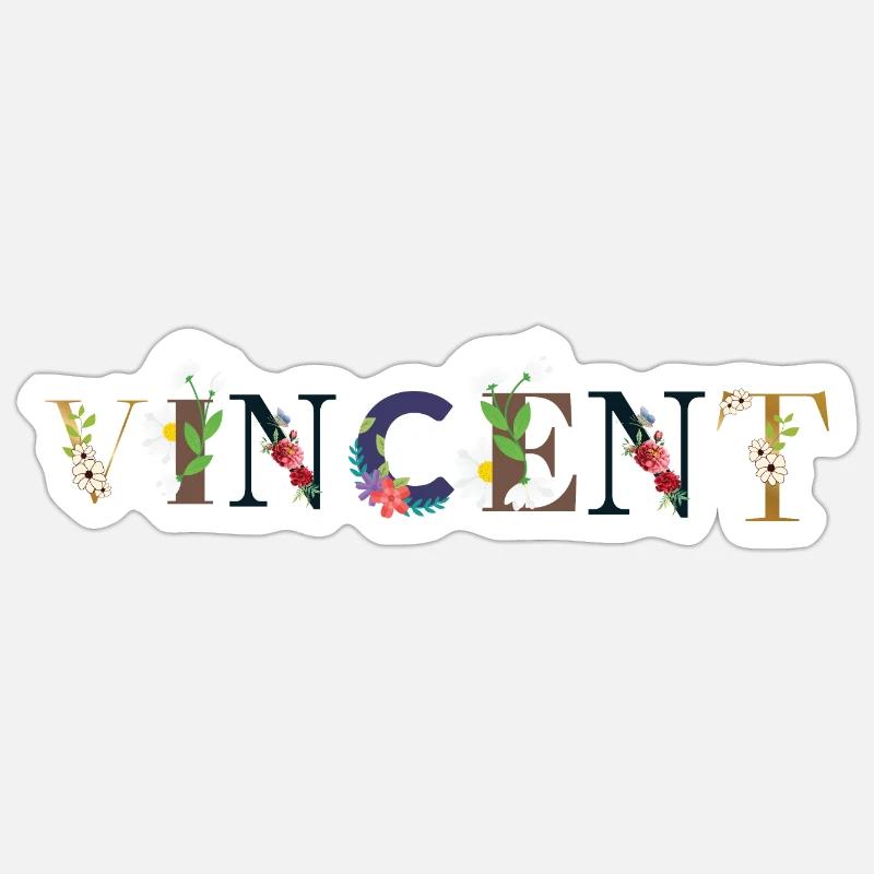Le nom de VINCENT décoré de fleurs Sticker taille S (10 x 10 cm)