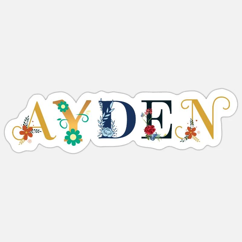 AYDEN Name mit Blumen geschmückt - Sticker Größe S (10 x 10 cm) - Mattweiß