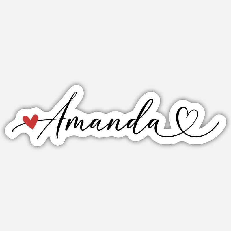 Amanda Last name First name Calligraphy heart - Sticker size S (10 x 10 cm) - white matte