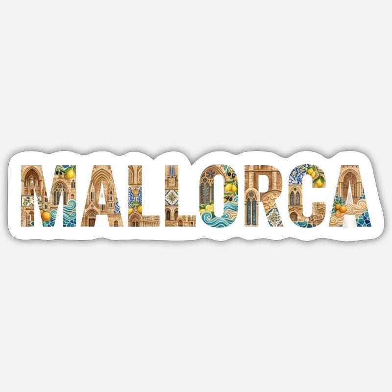 Mallorca Typography with Mediterranean Architecture Sticker size S (10 x 10 cm)