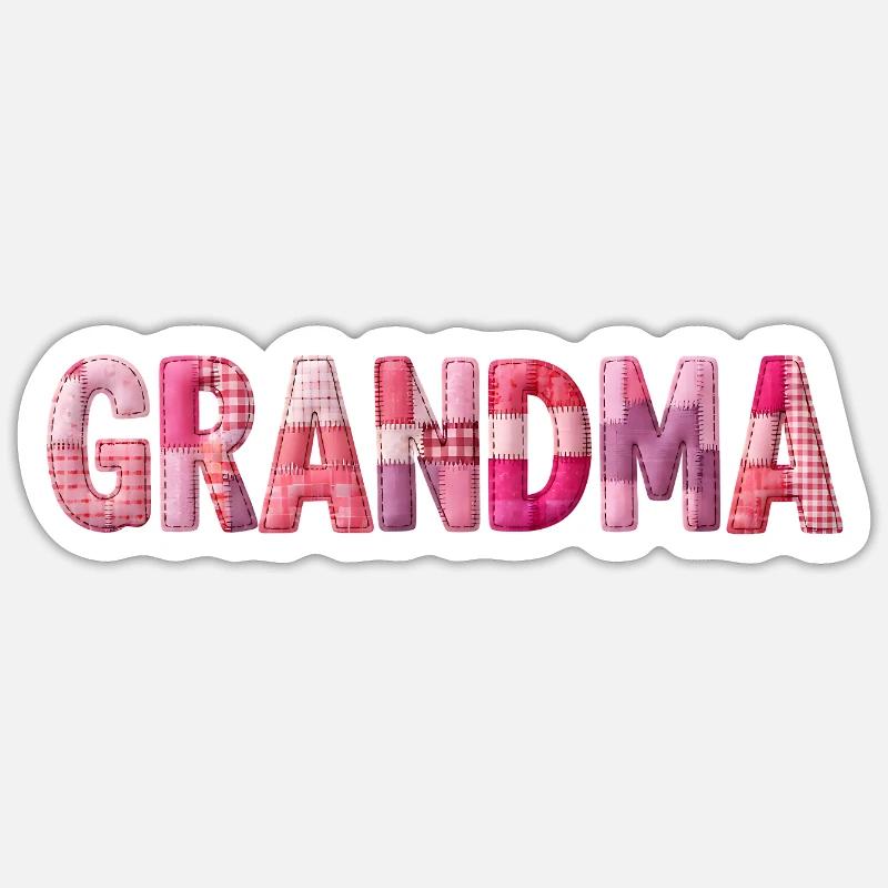 Grandmother Pink Plaid Letters Patchwork - Sticker size S (10 x 10 cm) - white matte