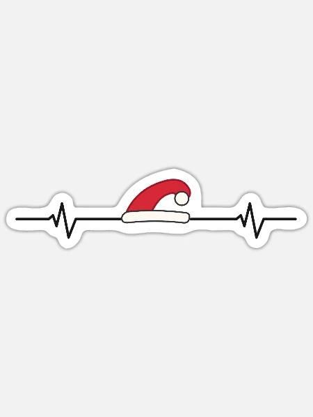 Weihnachtsmütze EKG – Herzschlag Weihnachtsliebe - Sticker Größe S (10 x 10 cm) - Mattweiß