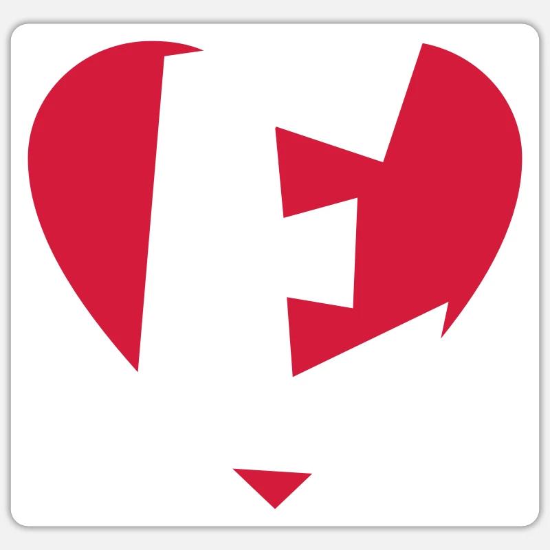 Heart E - I love E - Sticker size S (10 x 10 cm) - white matte