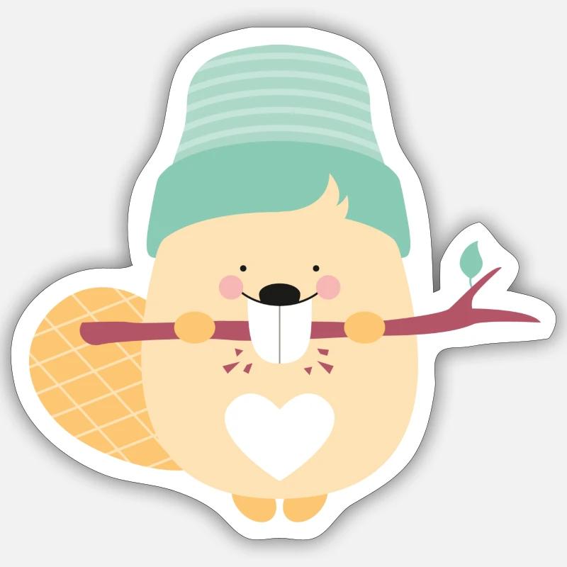 BEAVER AT WORK - Sticker Größe S (10 x 10 cm) - Mattweiß