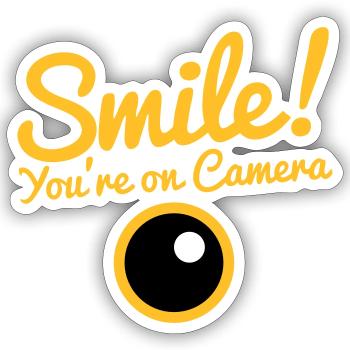 smile! you're on camera with a camera lens - Sticker size S (10 x 10 cm) - white matte - Front