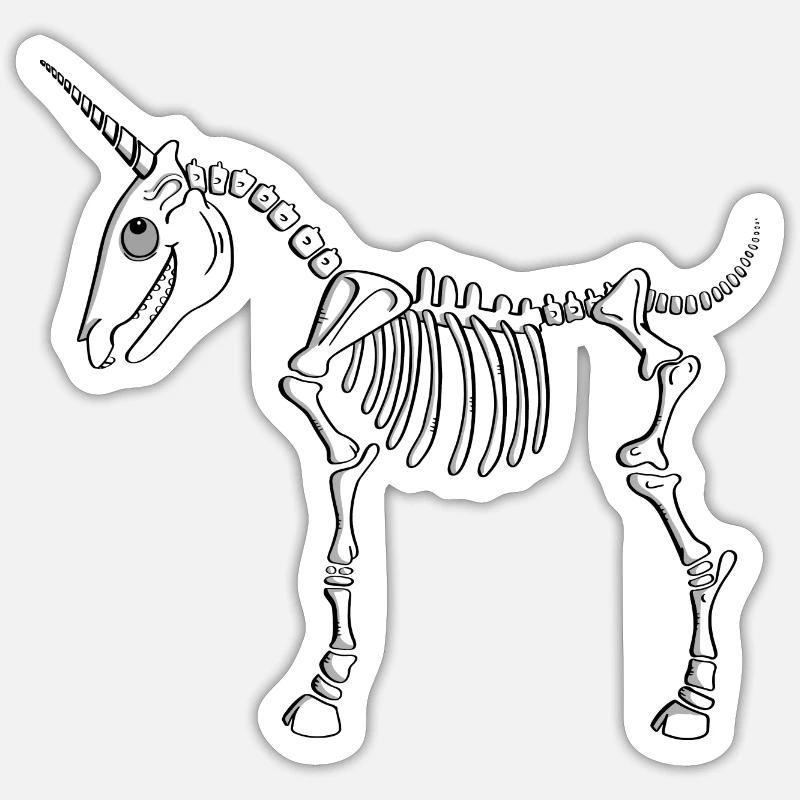 Squelette de licorne - Licornes - Créatures mythiques - Comic - Sticker taille S (10 x 10 cm) - blanc mat