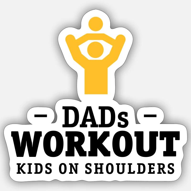 Papas workout mit Kind auf Schultern Geschenk Sticker Größe S (10 x 10 cm)