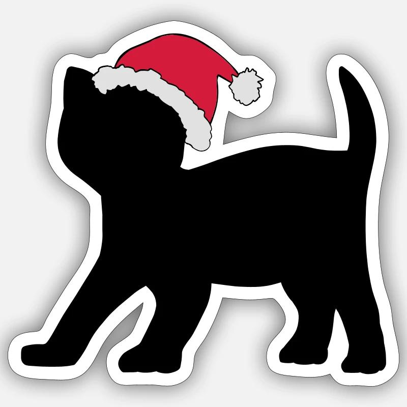 Kätzchen in einem Weihnachts-Hut. - Sticker Größe S (10 x 10 cm) - Mattweiß