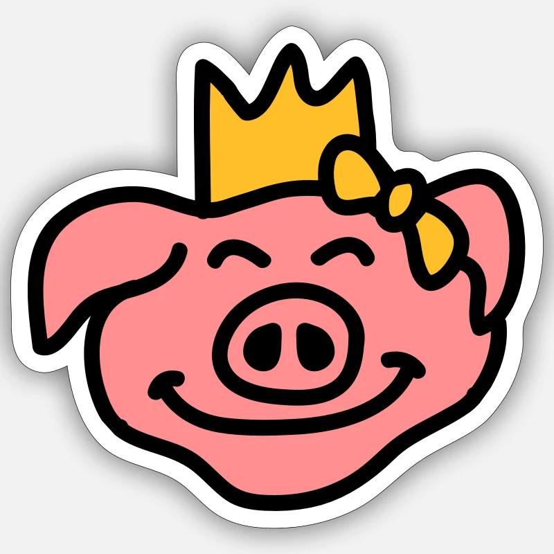 Pricess Pig Head - Sticker taille S (10 x 10 cm) - blanc mat