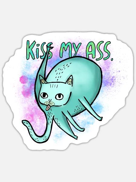 Kiss My Ass Cat - Sticker Größe S (10 x 10 cm) - Mattweiß