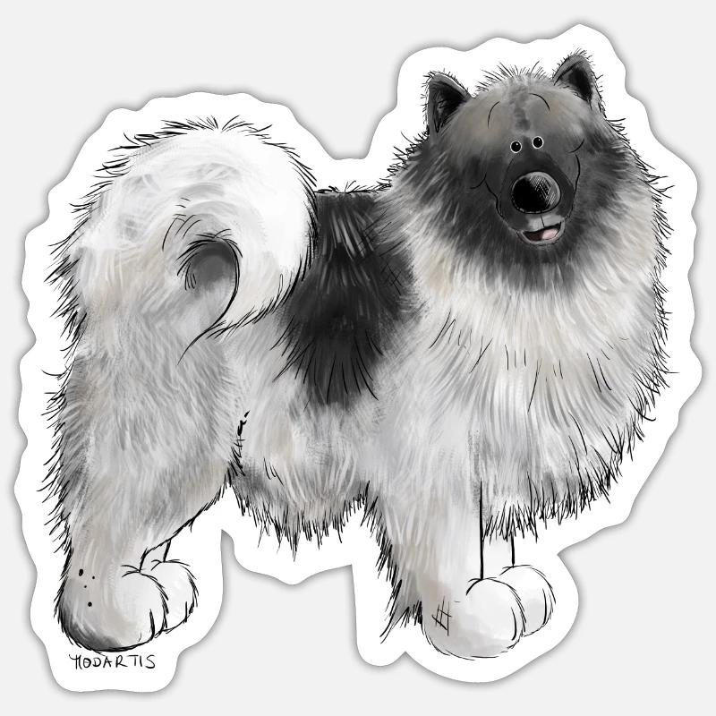 Wolfsspitz Hundemotiv I Comic Hund Geschenk - Sticker Größe S (10 x 10 cm) - Mattweiß