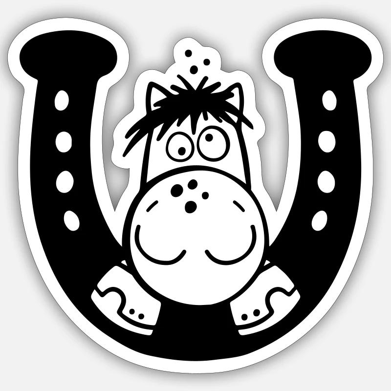 Pferd auf Hufeisen - Sticker Größe S (10 x 10 cm) - Mattweiß